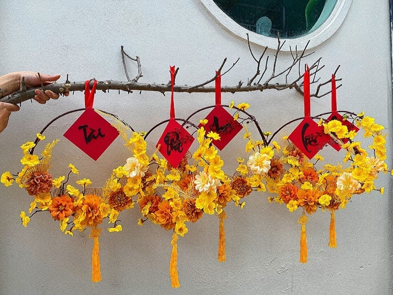 Background với vòng hoa Tết