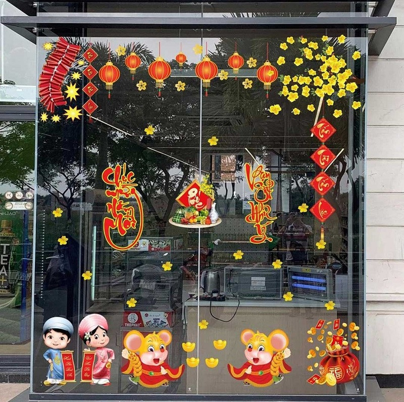 Cửa kính trang trí Tết
