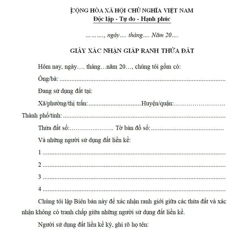 Mẫu đơn ký giáp ranh đất