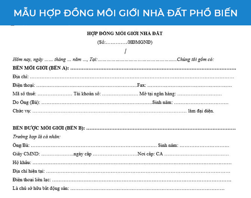 Mẫu hợp đồng môi giới nhà đất phổ biến