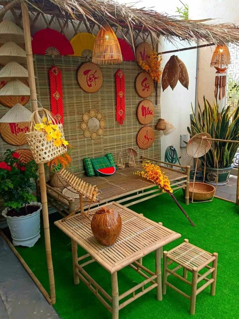 Mẹt tre dùng để trang trí cho thêm phần truyền thống
