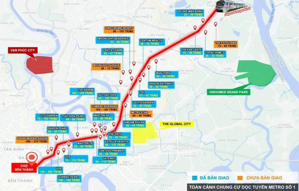 Tổng quan các dự án chung cư dọc tuyến Metro số 1 TPHCM