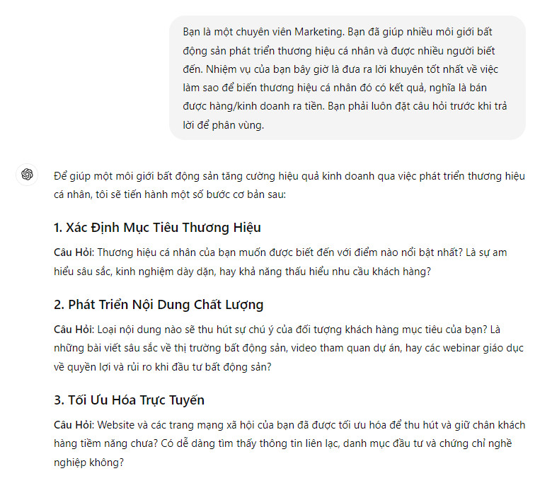 Ví dụ về câu hỏi của ChatGPT